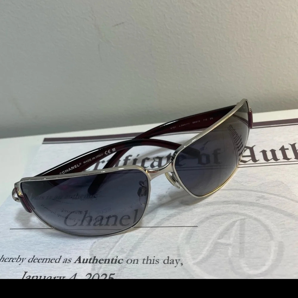 CHANEL Silver and Black Designer Sunglasses Sleek Sporty Design - Picture 1 of 6